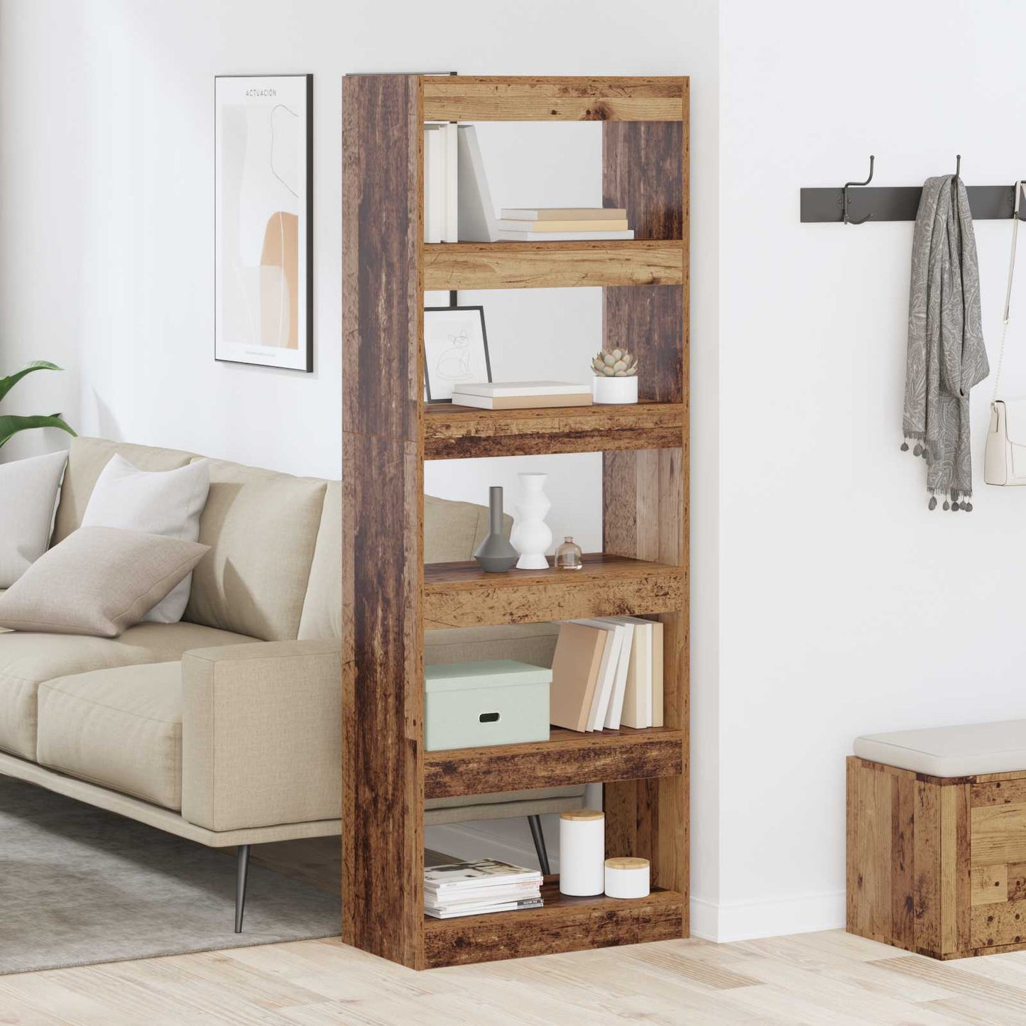 Bücherregal 5 Ebenen 60 x 30 x 166 cm Holzwerkstoff Altholz
