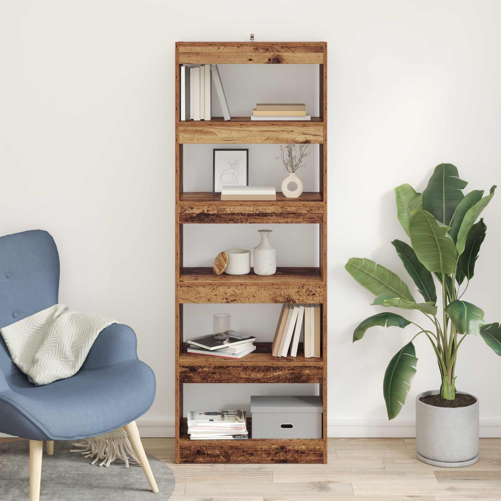 Bücherregal 5 Ebenen 60 x 30 x 166 cm Holzwerkstoff Altholz