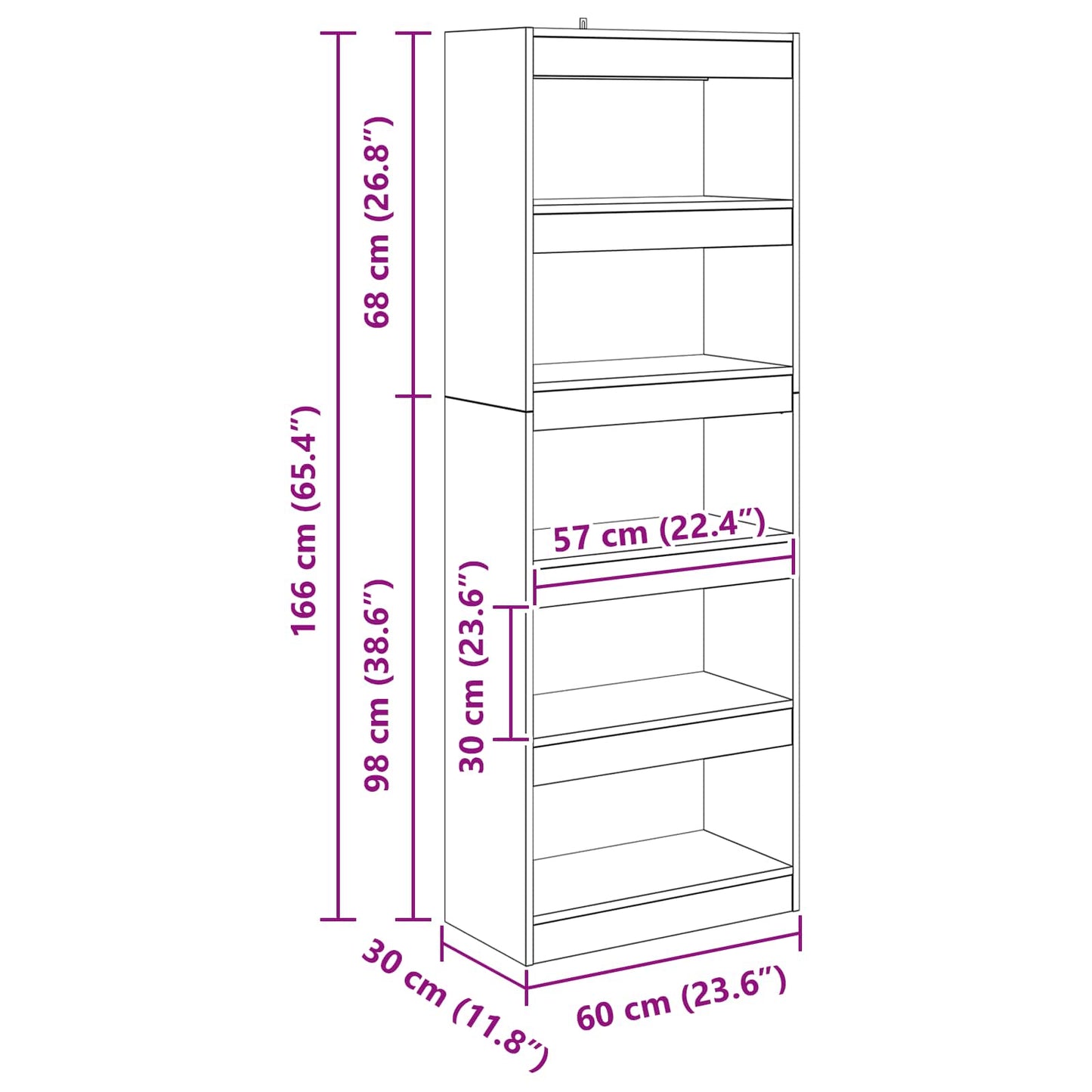 Bücherregal 5 Ebenen 60 x 30 x 166 cm Holzwerkstoff