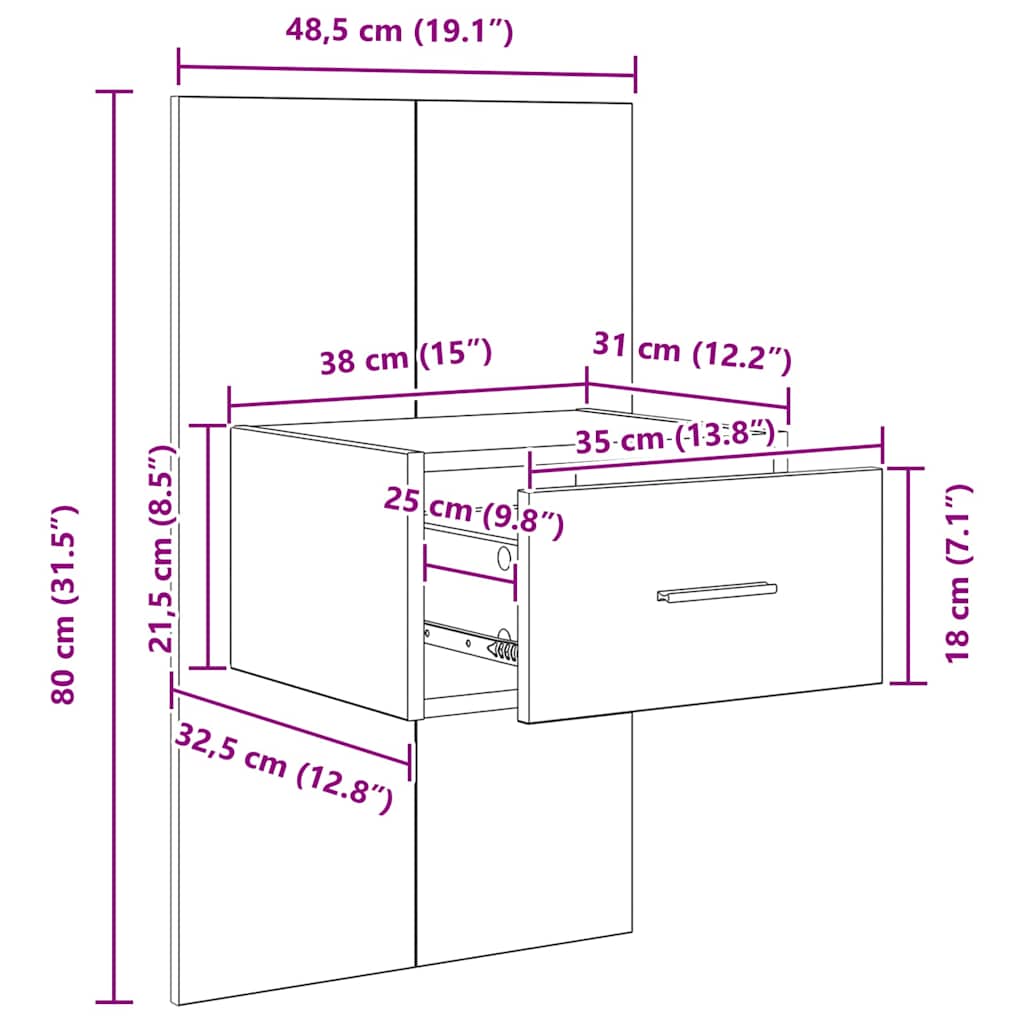 Nachttisch 2 stk. Altholz 50 x 32,5 x 80cm Holzwerkstoff
