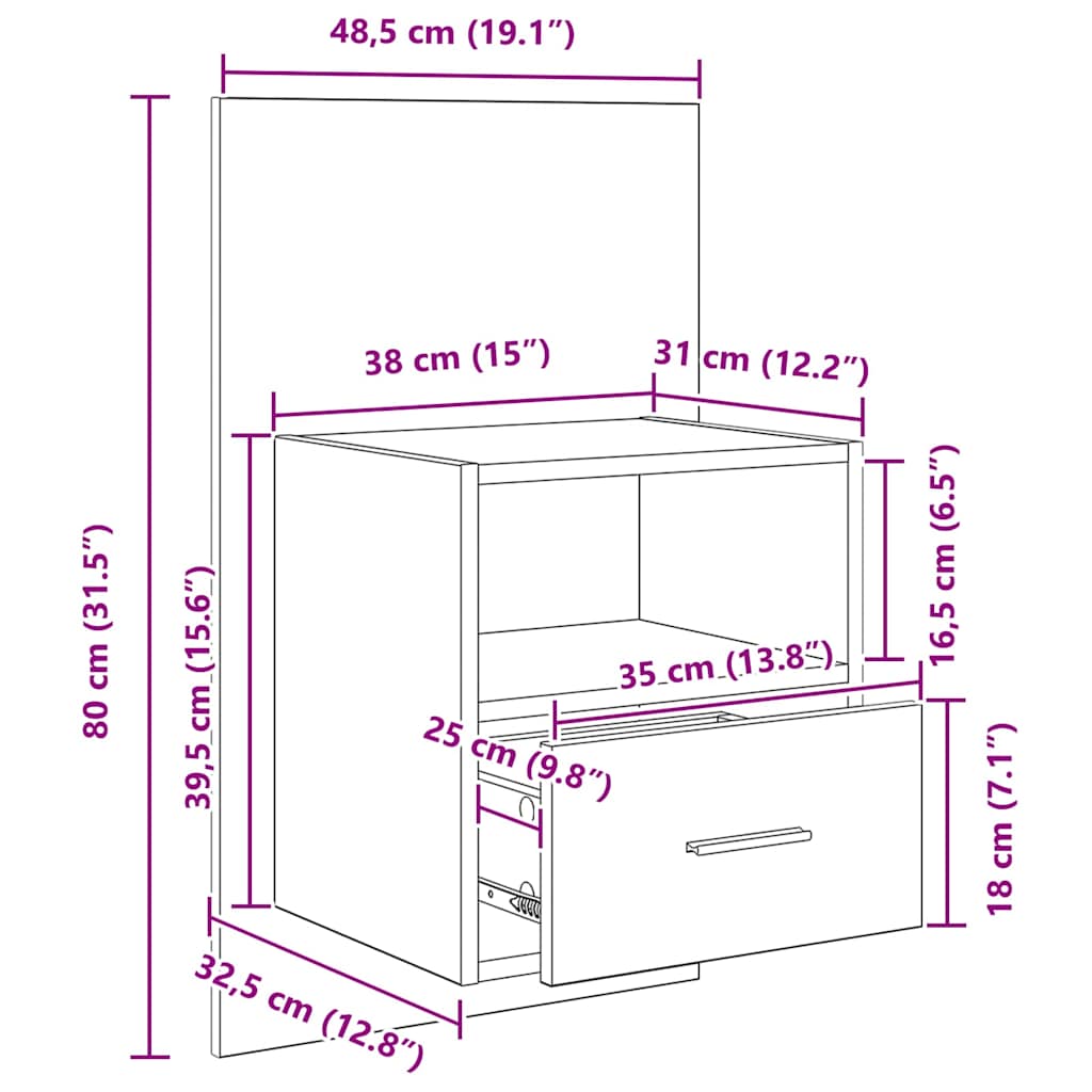 Nachttisch 2 stk. Artisan-Eiche 50 x 32.5 x 80cm Holzwerkstoff