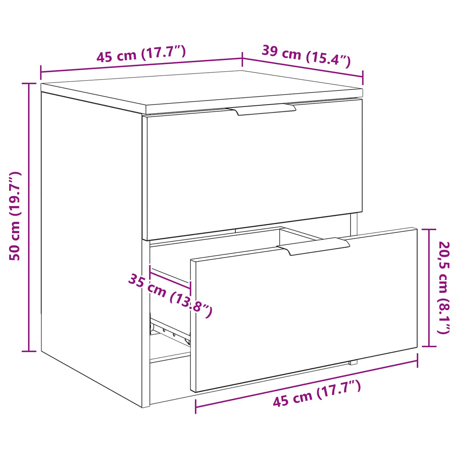 Nachttisch 2 stk. Artisan-Eiche 45 x 39 x 50 cm Holzwerkstoff