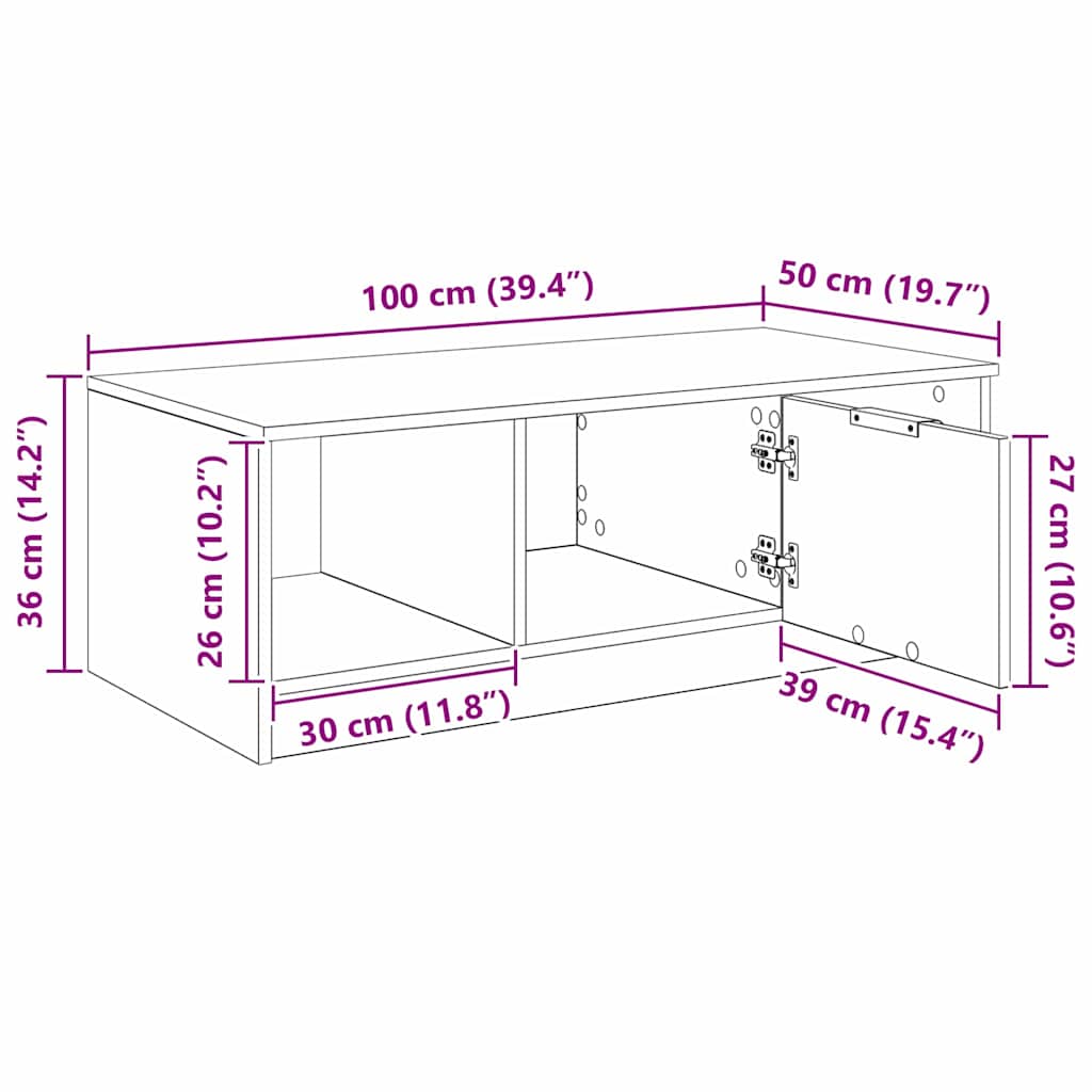 Couchtisch Artisan-Eiche 102 x 50 x 36cm Holzwerkstoff