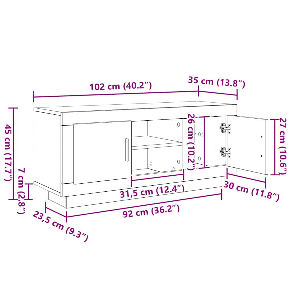TV-Schränk 102 x 35 x 45 cm Schwarz Eichen-Optik Holzwerkstoff
