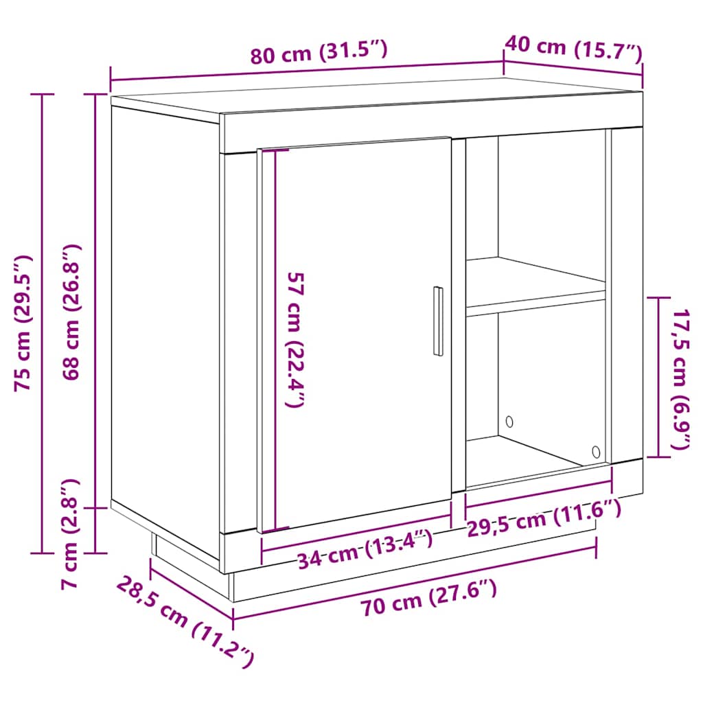 Sideboard Altholz 80 x 40 x 75 cm Holzwerkstoff