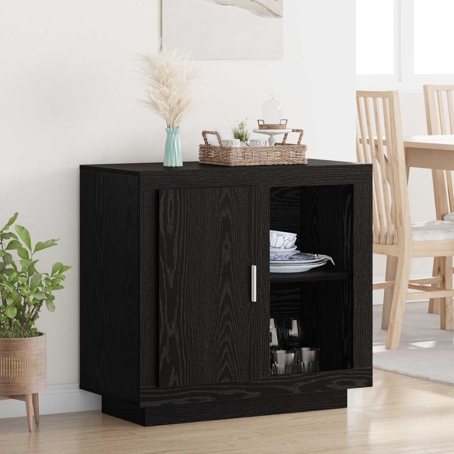 Sideboard Schwarz Eichen-Optik 80 x 40 x 75 cm Holzwerkstoff