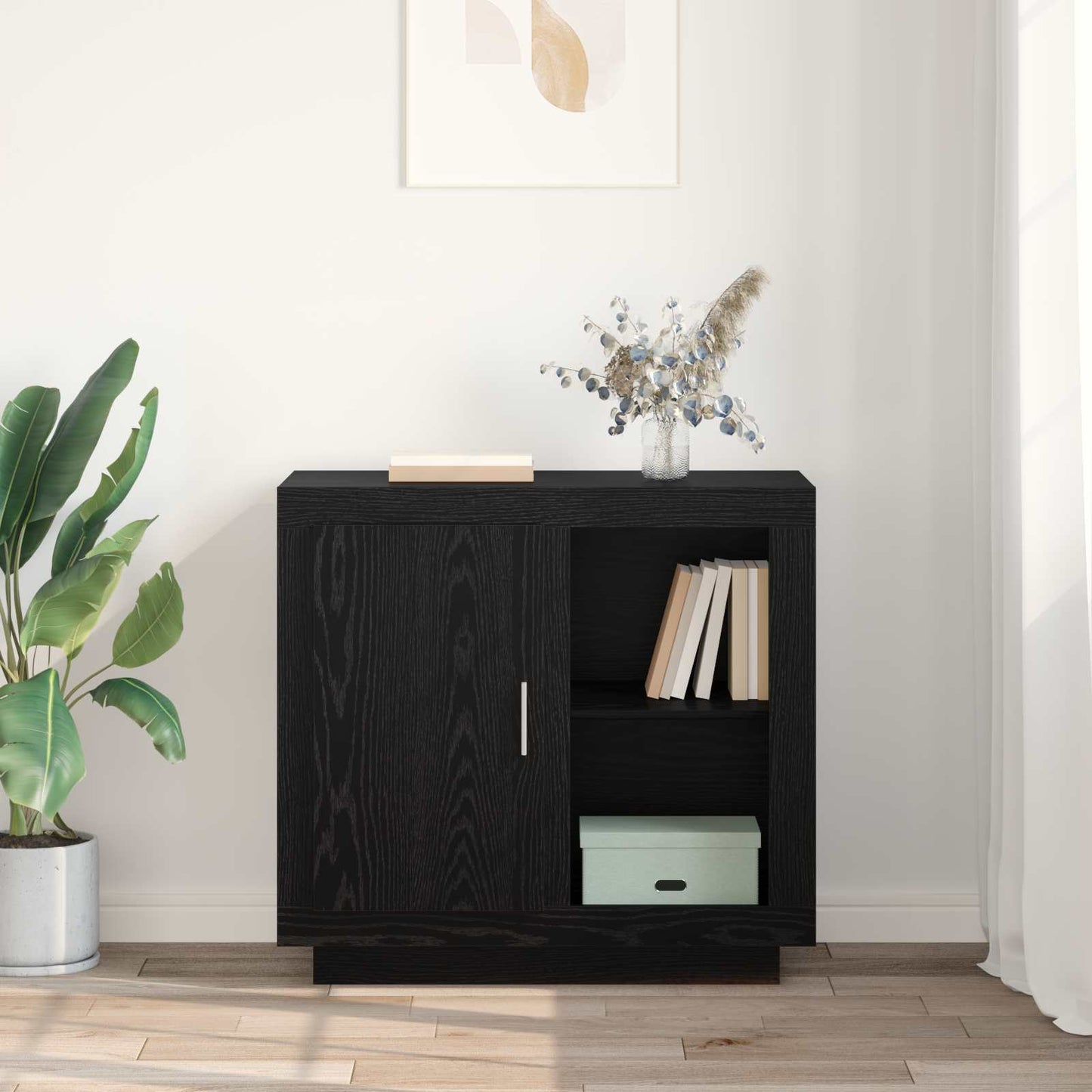 Sideboard Schwarz Eichen-Optik 80 x 40 x 75 cm Holzwerkstoff