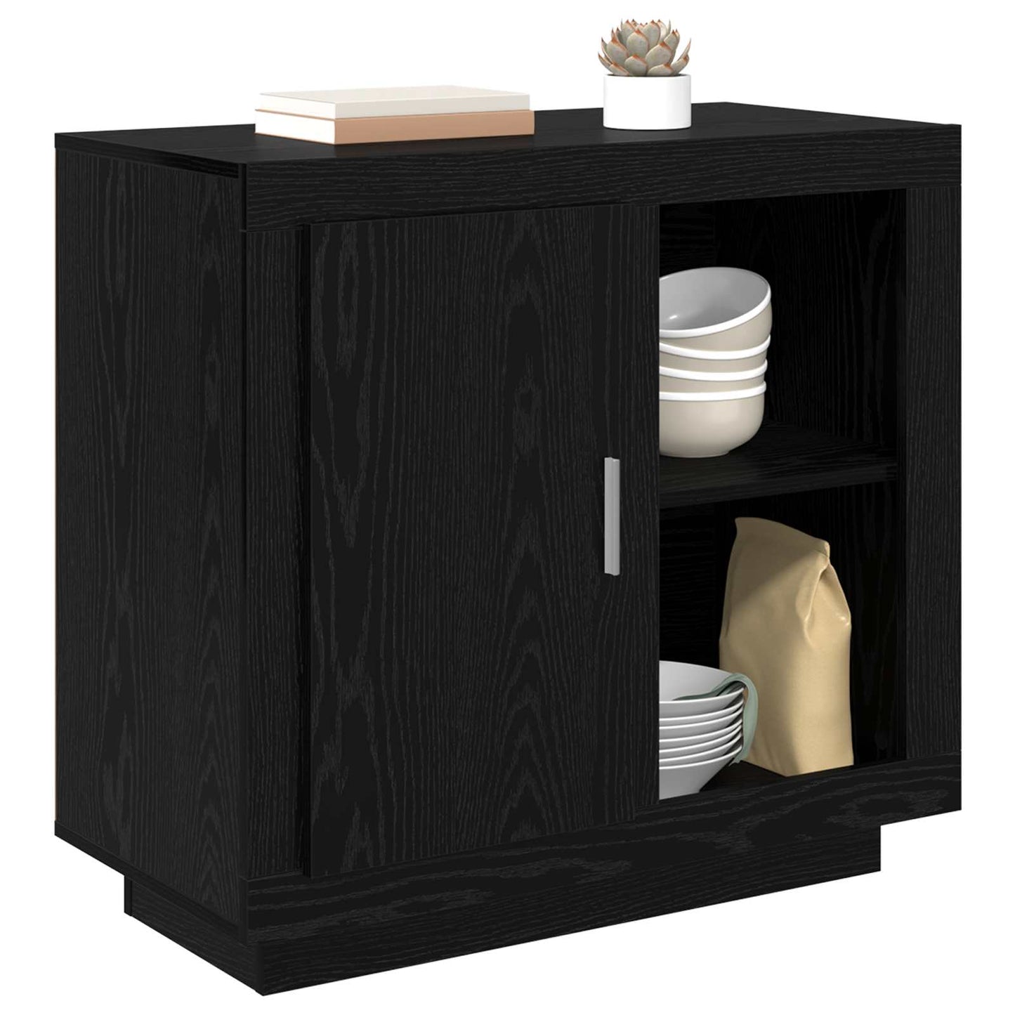 Sideboard Schwarz Eichen-Optik 80 x 40 x 75 cm Holzwerkstoff