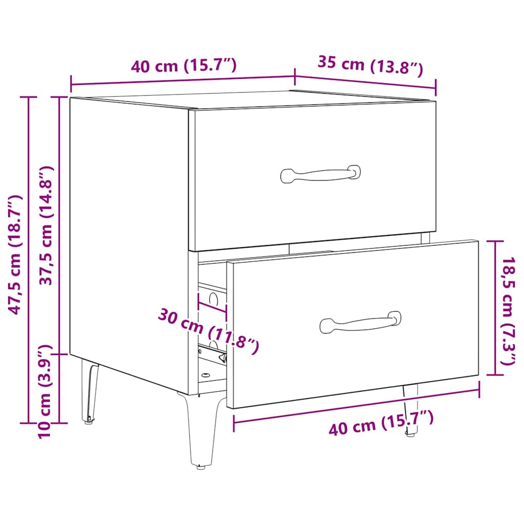 Bettschrank 2 stk. Altholz 40 x 35 x 47,5 cm Holzwerkstoff