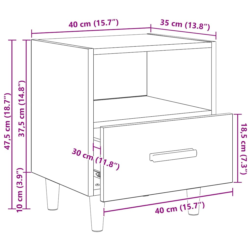 Nachttisch 2 stk. Schwarz Eichen-Optik 40 x 35 x 47 cm