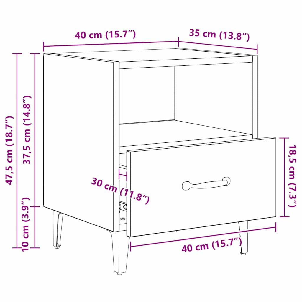 Nachttisch 2 stk. Altholz 40 x 35 x 47,5 cm Holzwerkstoff