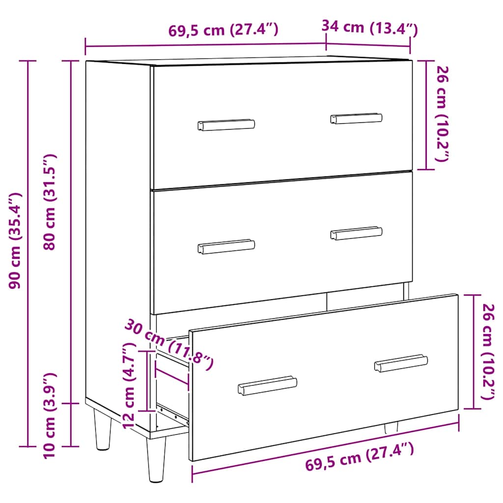 Sideboard Altholz 69,5 x 34 x 90 cm Holzwerkstoff