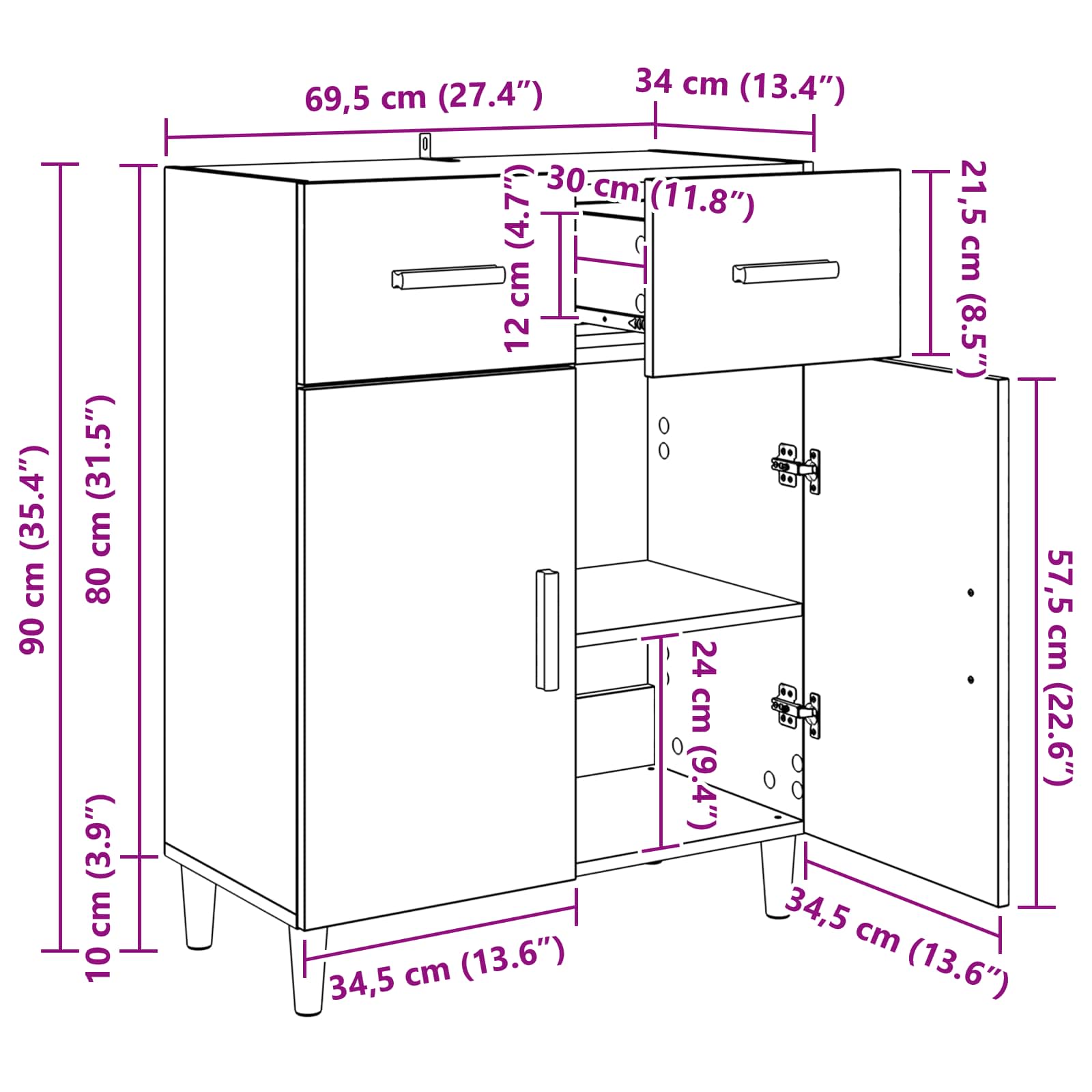 Sideboard Altholz 34 x 69,5 x 89 cm Holzwerkstoff