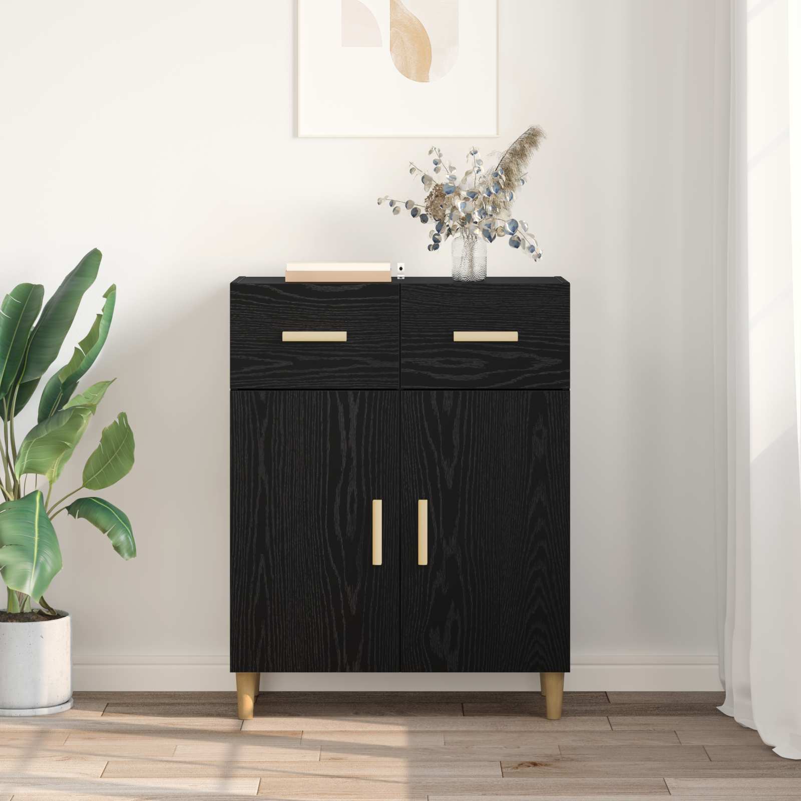 Sideboard Schwarz Eichen-Optik 34 x 69,5 x 89 cm Holzwerkstoff