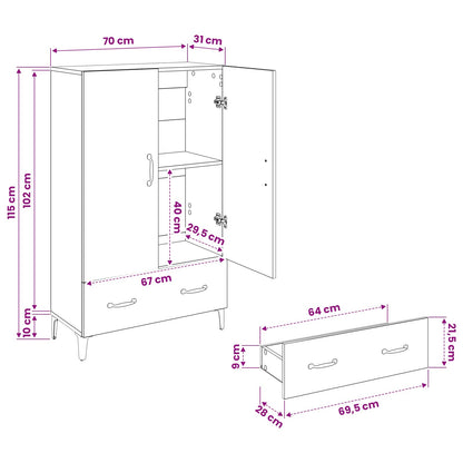 Highboard mit Schubladen Schwarz Eichen-Optik 70 x 31 x 115 cm