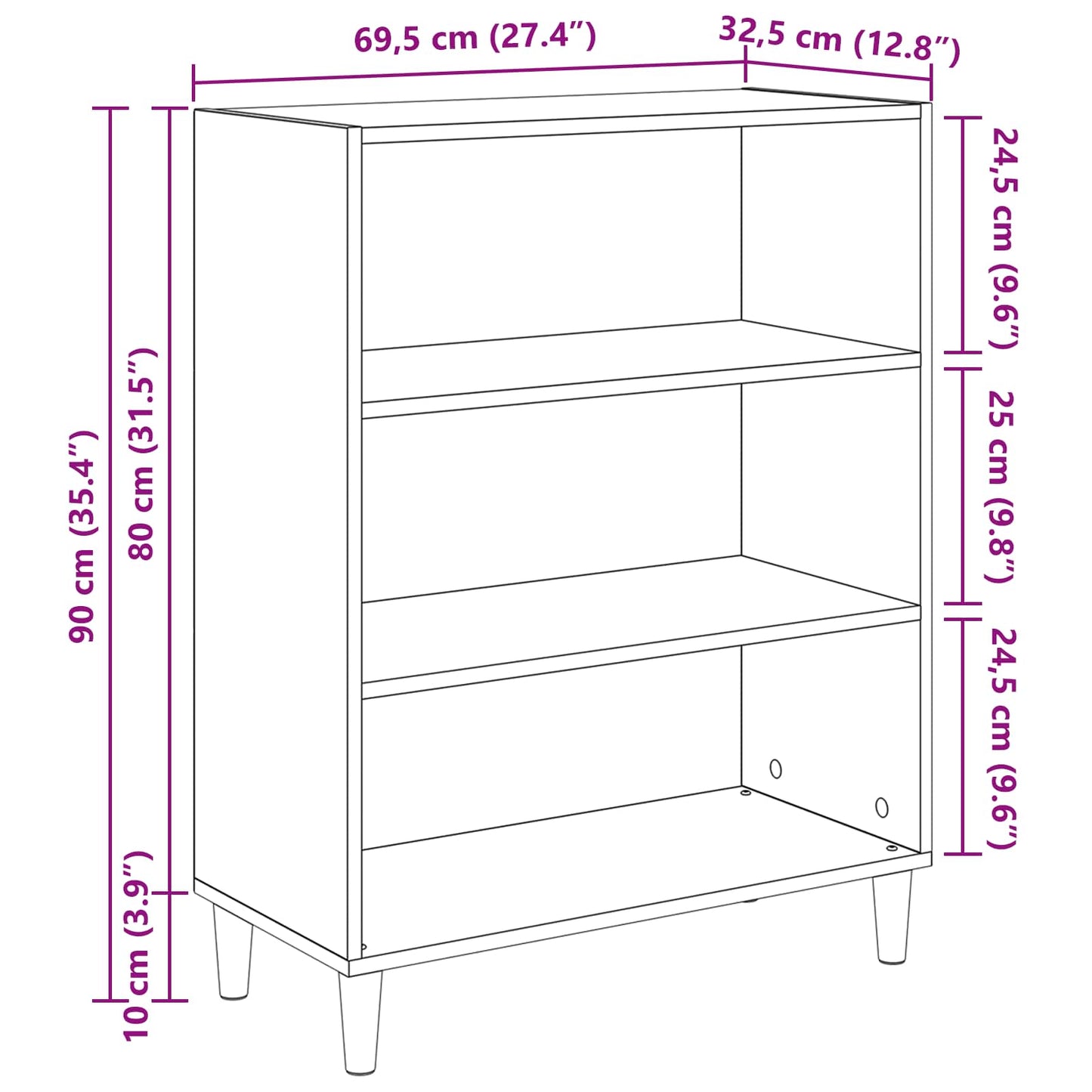 Sideboard Altholz 69,5 x 32,5 x 90 cm Holzwerkstoff