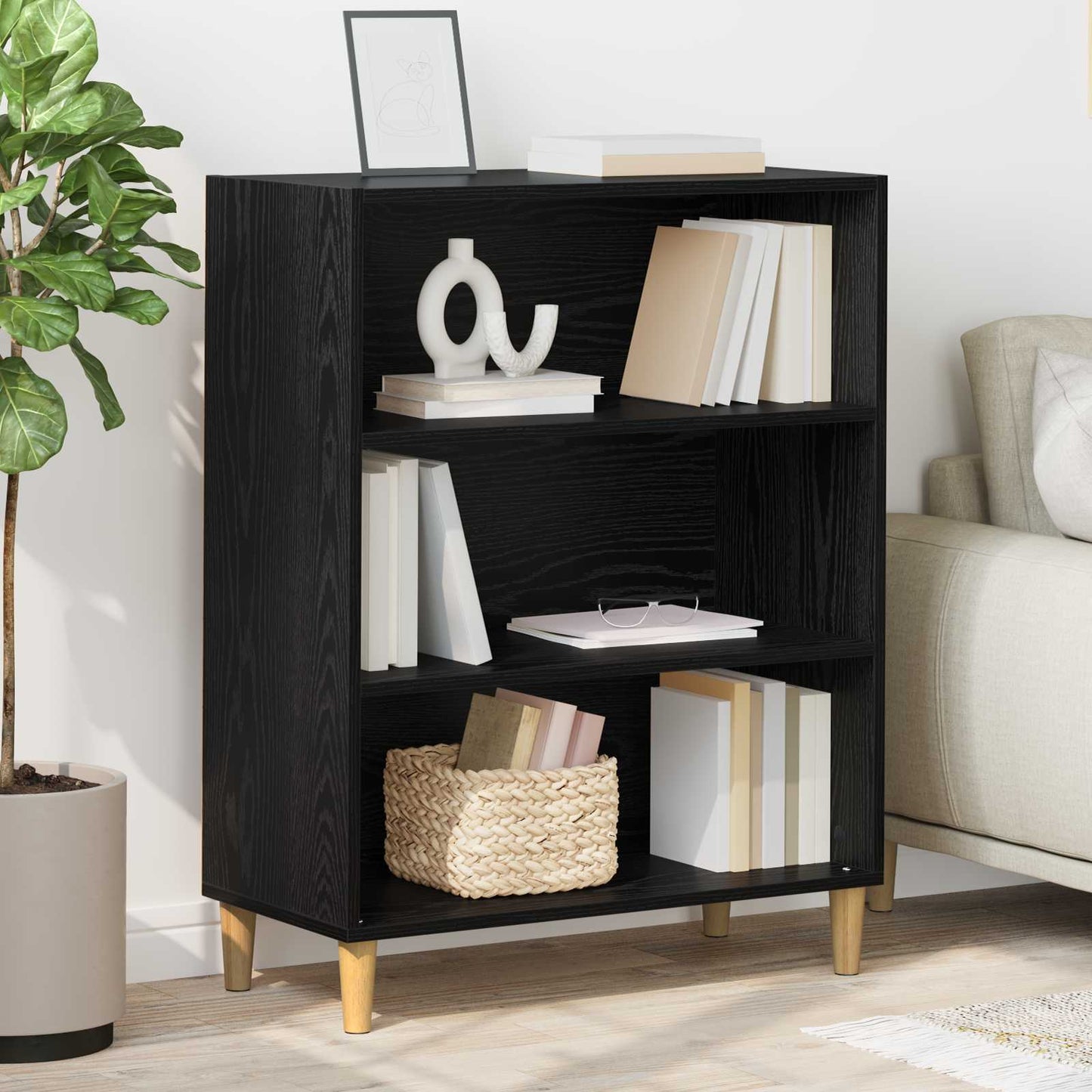 Sideboard Schwarz Eichen-Optik 69,5 x 32,5 x 90 cm