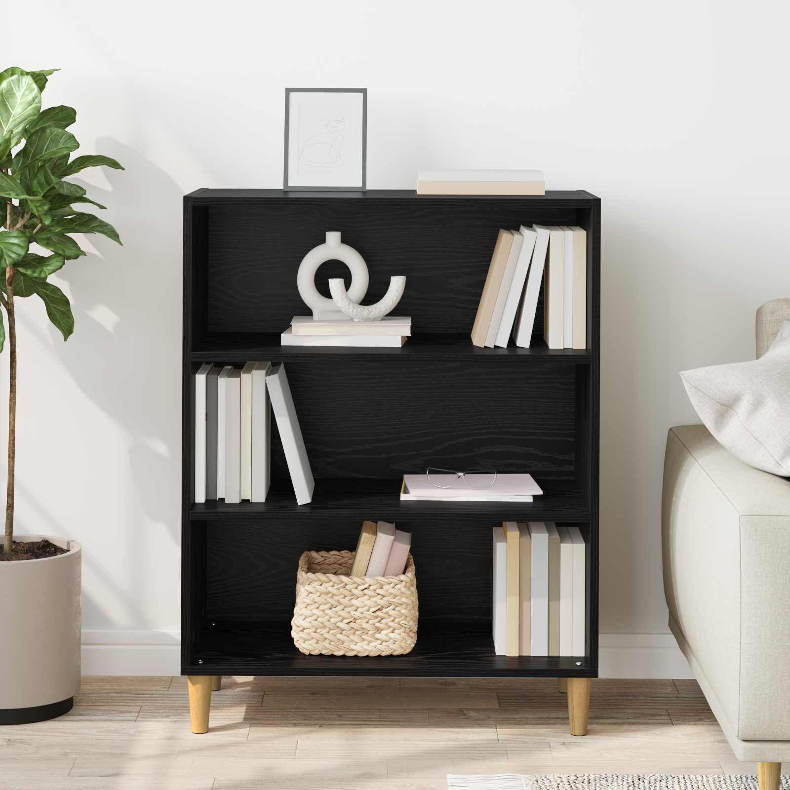 Sideboard Schwarz Eichen-Optik 69,5 x 32,5 x 90 cm