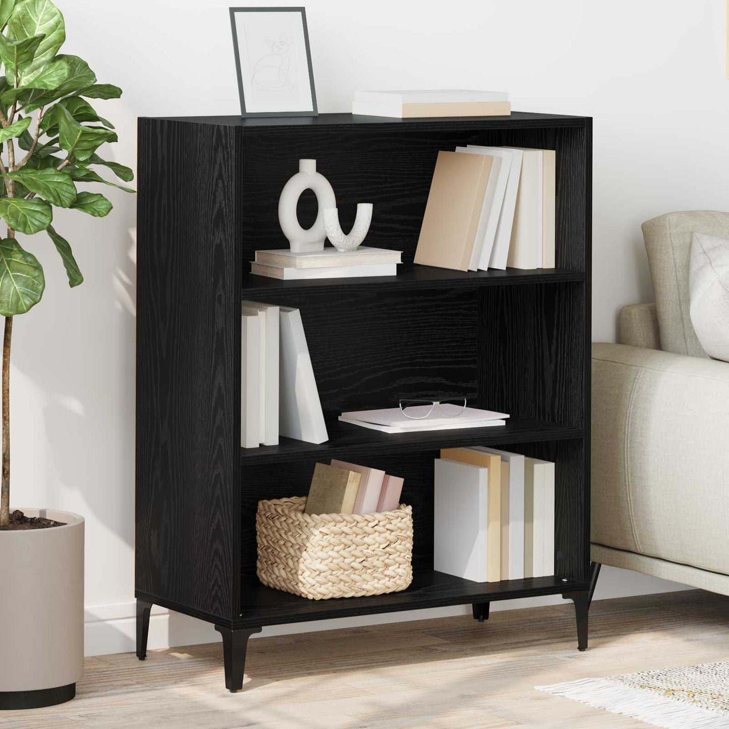 Sideboard Schwarz Eichen-Optik 69,5 x 32,5 x 90 cm