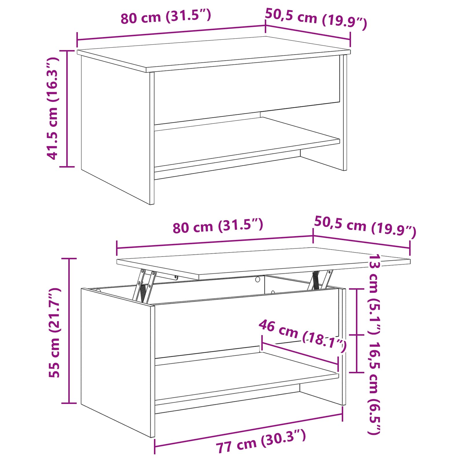 Couchtisch Altholz 80 x 50,5 x 41,5 cm Holzwerkstoff