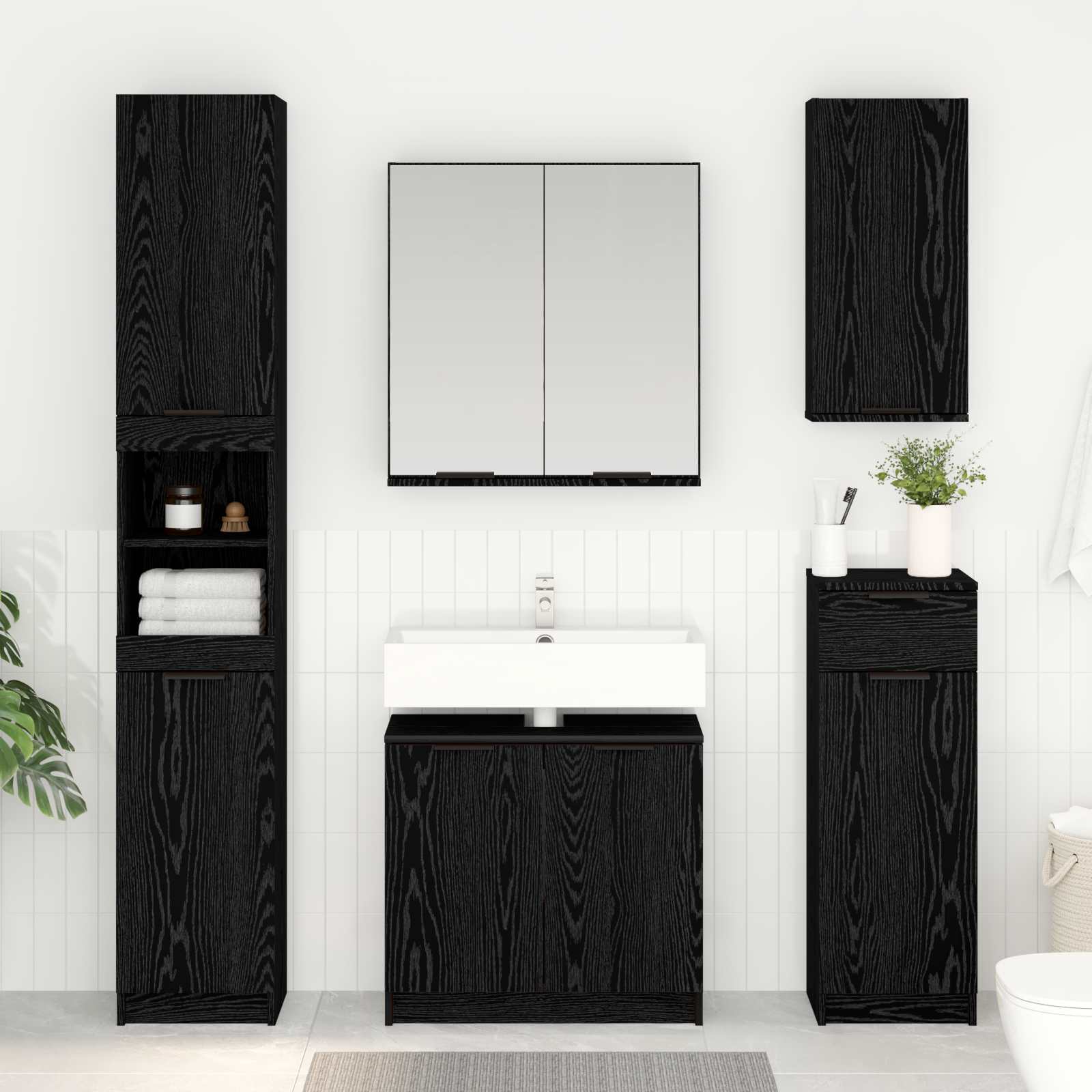 Badezimmerschrank Schwarz Eichen-Optik 64,5 x 33,5 x 59 cm