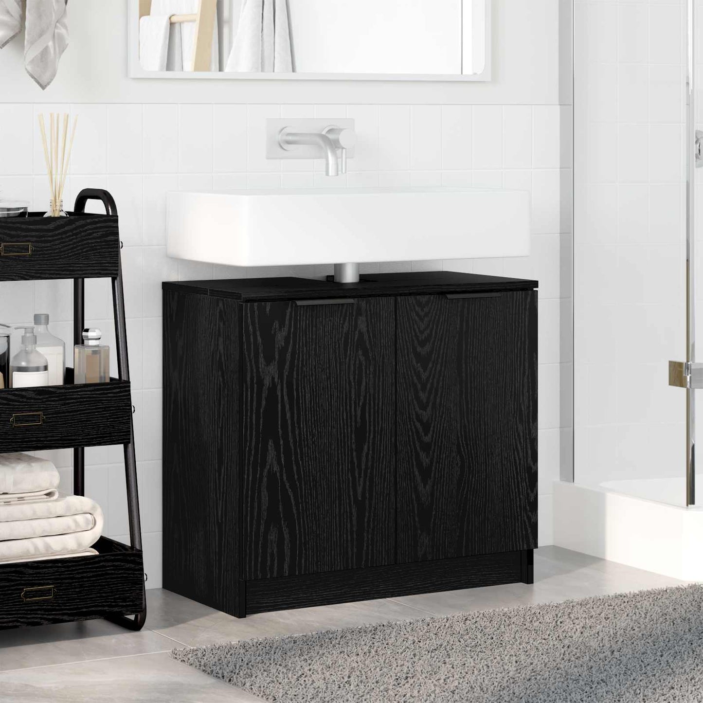 Badezimmerschrank Schwarz Eichen-Optik 64,5 x 33,5 x 59 cm