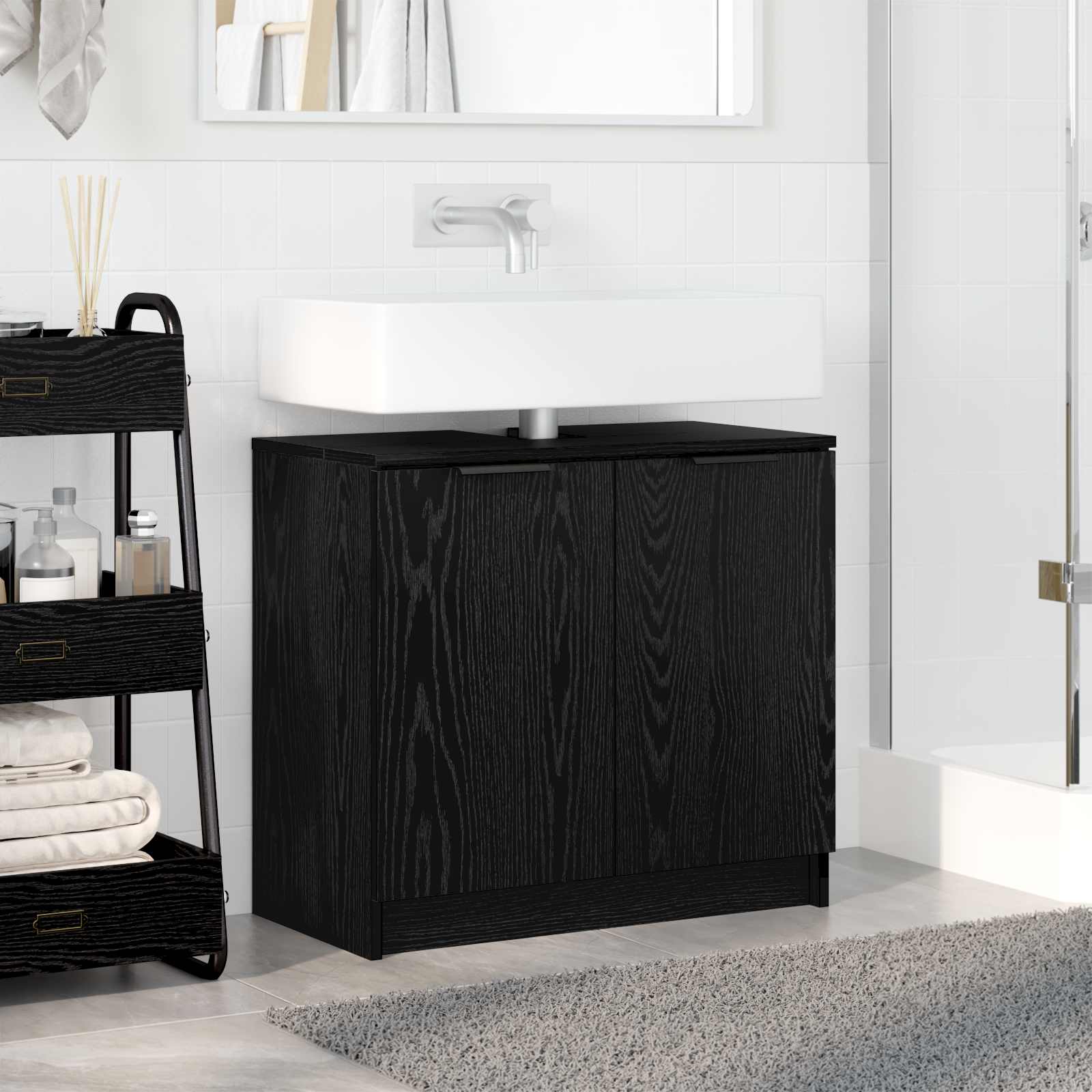 Badezimmerschrank Schwarz Eichen-Optik 64,5 x 33,5 x 59 cm