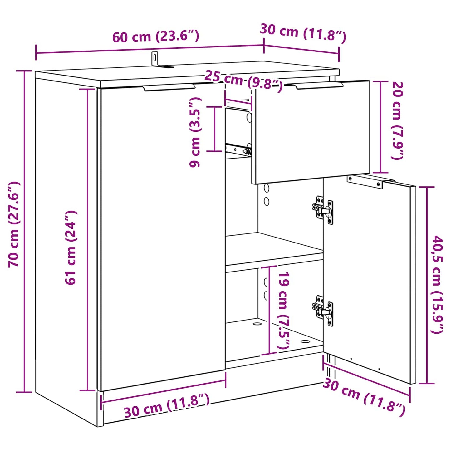 Sideboard Altholz 60 x 30 x 70 cm Holzwerkstoff