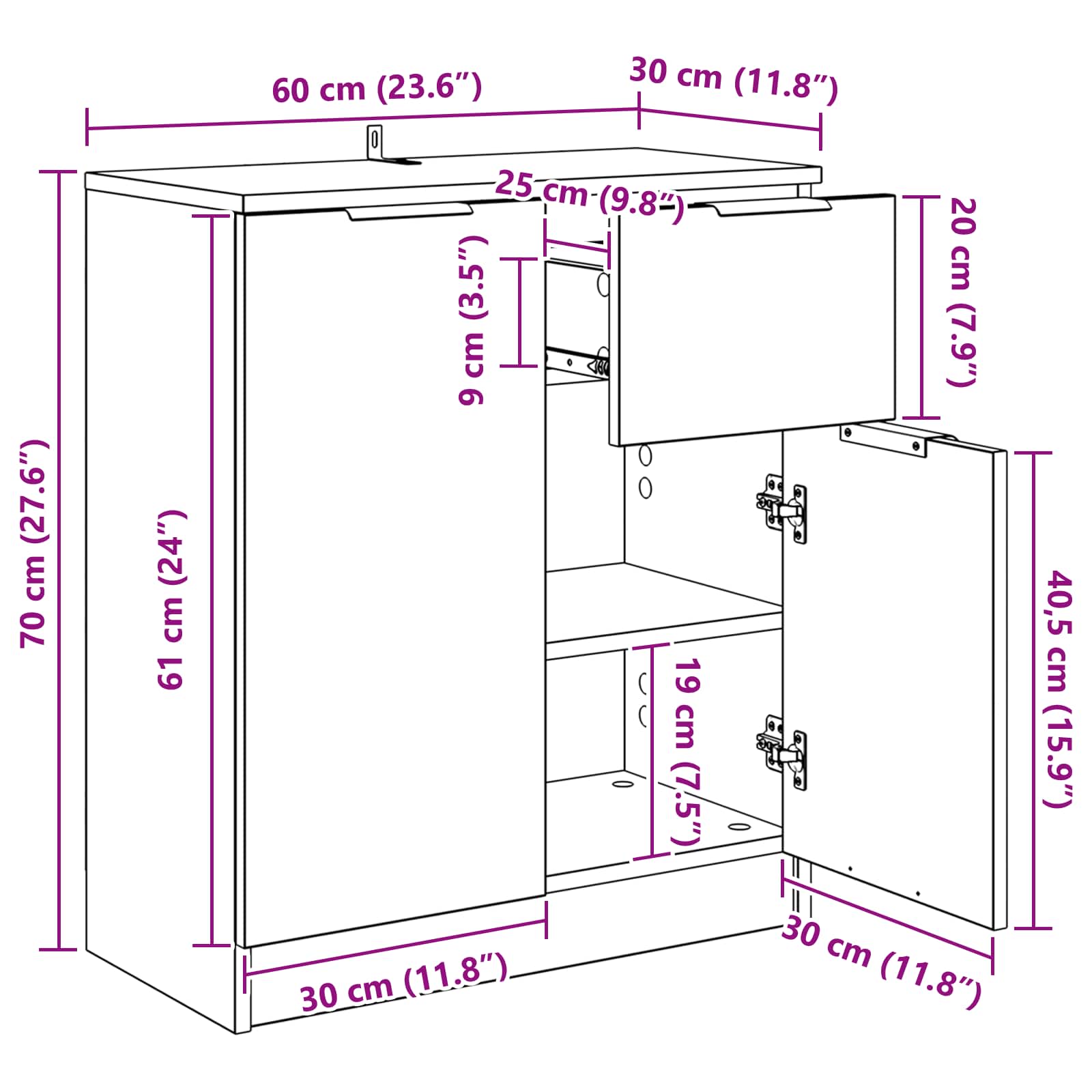 Sideboard Altholz 60 x 30 x 70 cm Holzwerkstoff
