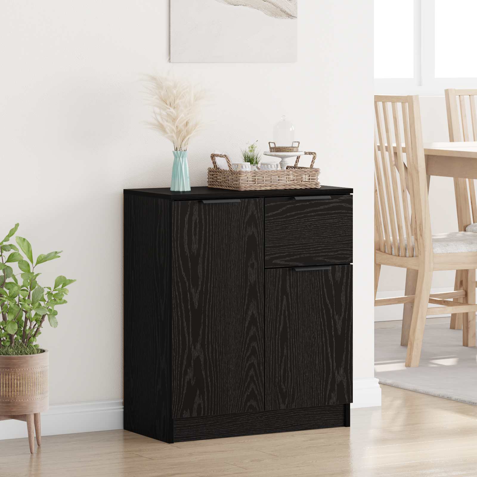 Sideboard Schwarz Eichen-Optik 60 x 30 x 70 cm Holzwerkstoff