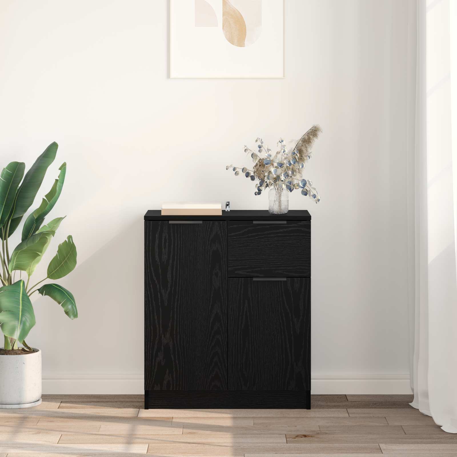 Sideboard Schwarz Eichen-Optik 60 x 30 x 70 cm Holzwerkstoff