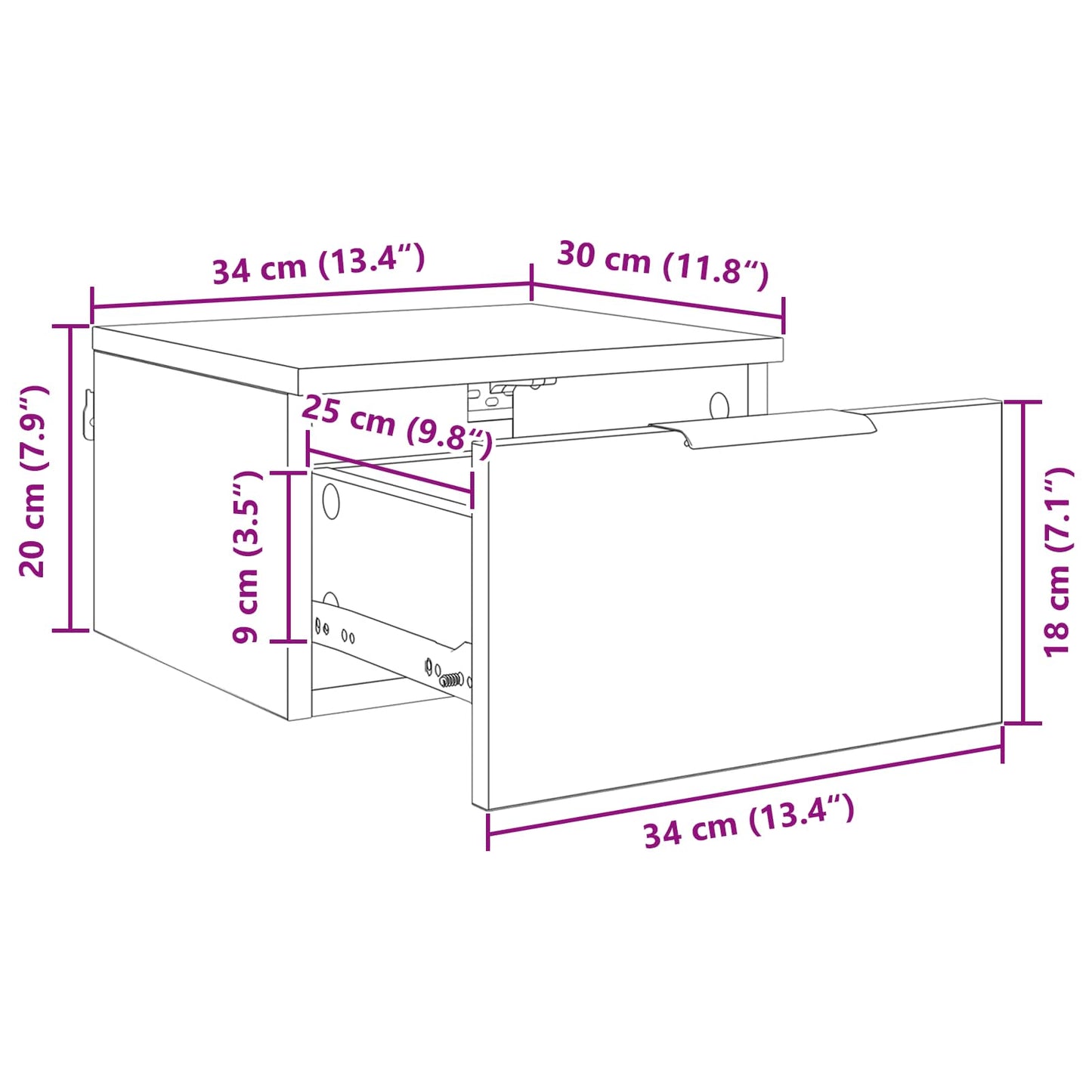 Nachttisch Schwarz Eichen-Optik 34 x 30 x 20 cm Holzwerkstoff