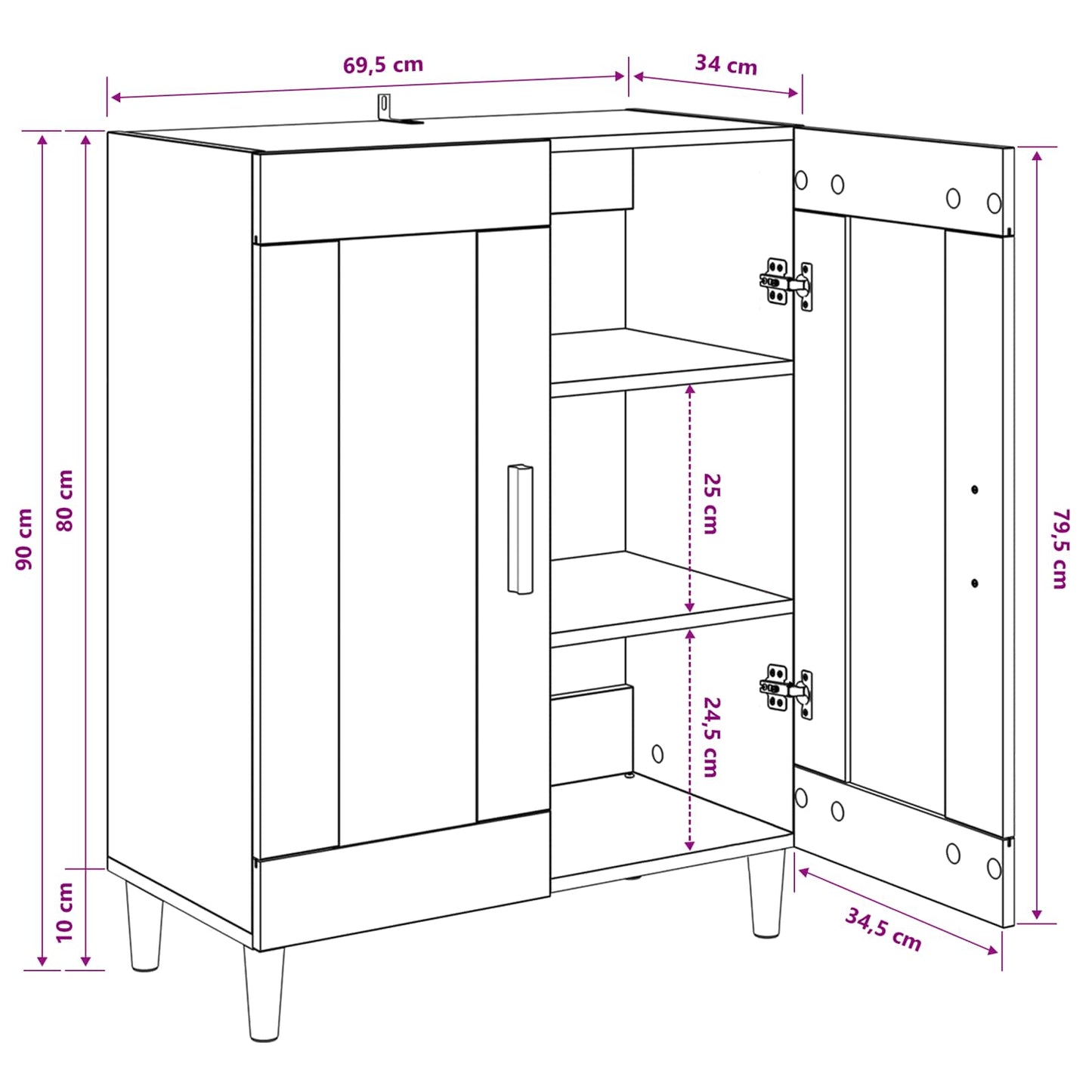 Sideboard Artisan-Eiche 69,5 x 34 x 90 cm Holzwerkstoff