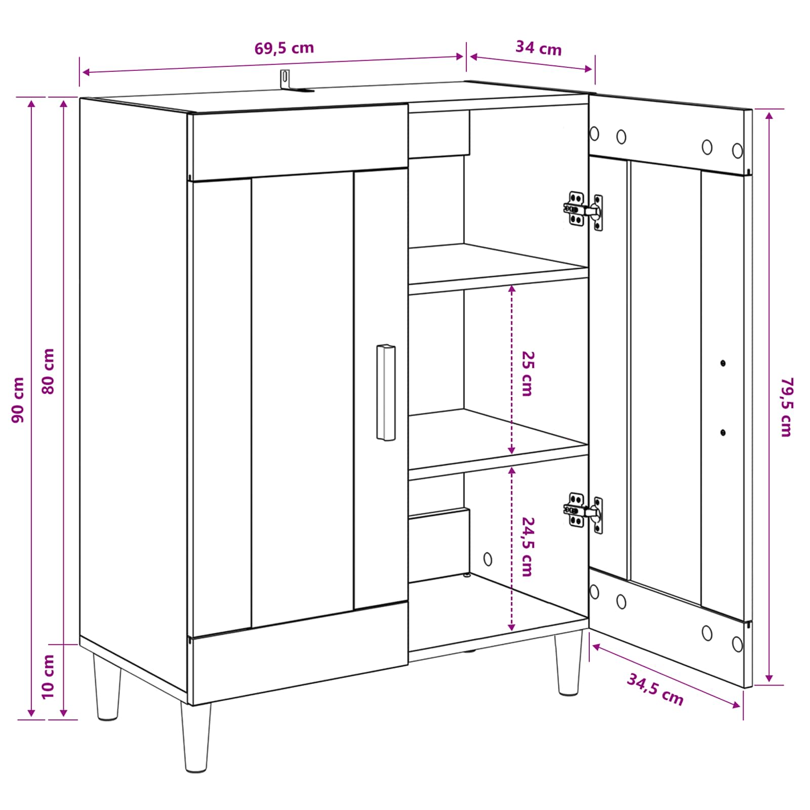 Sideboard Artisan-Eiche 69,5 x 34 x 90 cm Holzwerkstoff