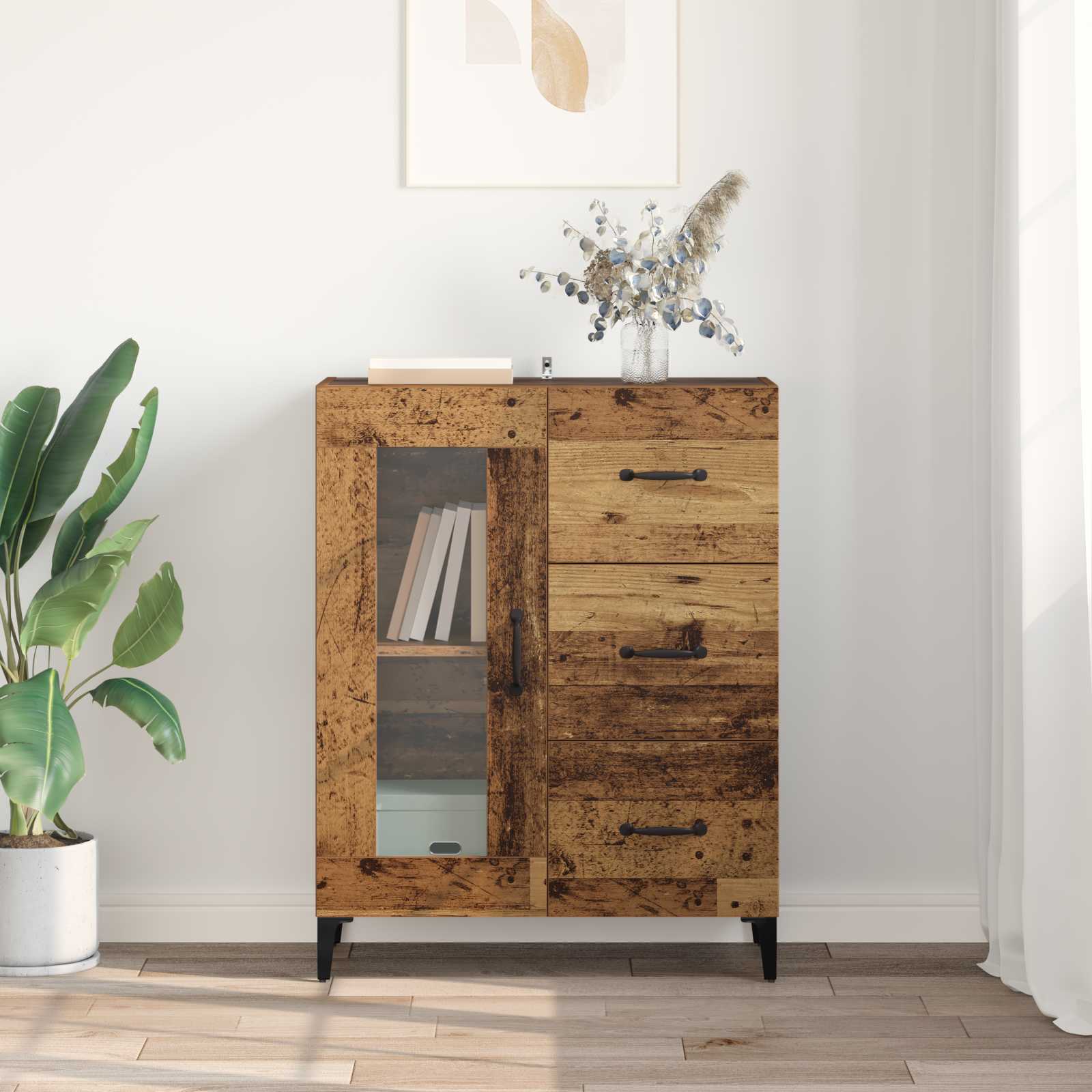 Sideboard Altholz 69,5 x 34 x 90 cm Verbundholz und Eisen