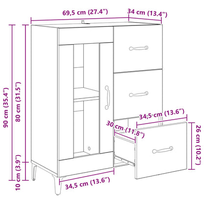 Sideboard Artisan-Eiche 69,5 x 34 x 90 cm Verbundholz und Eisen