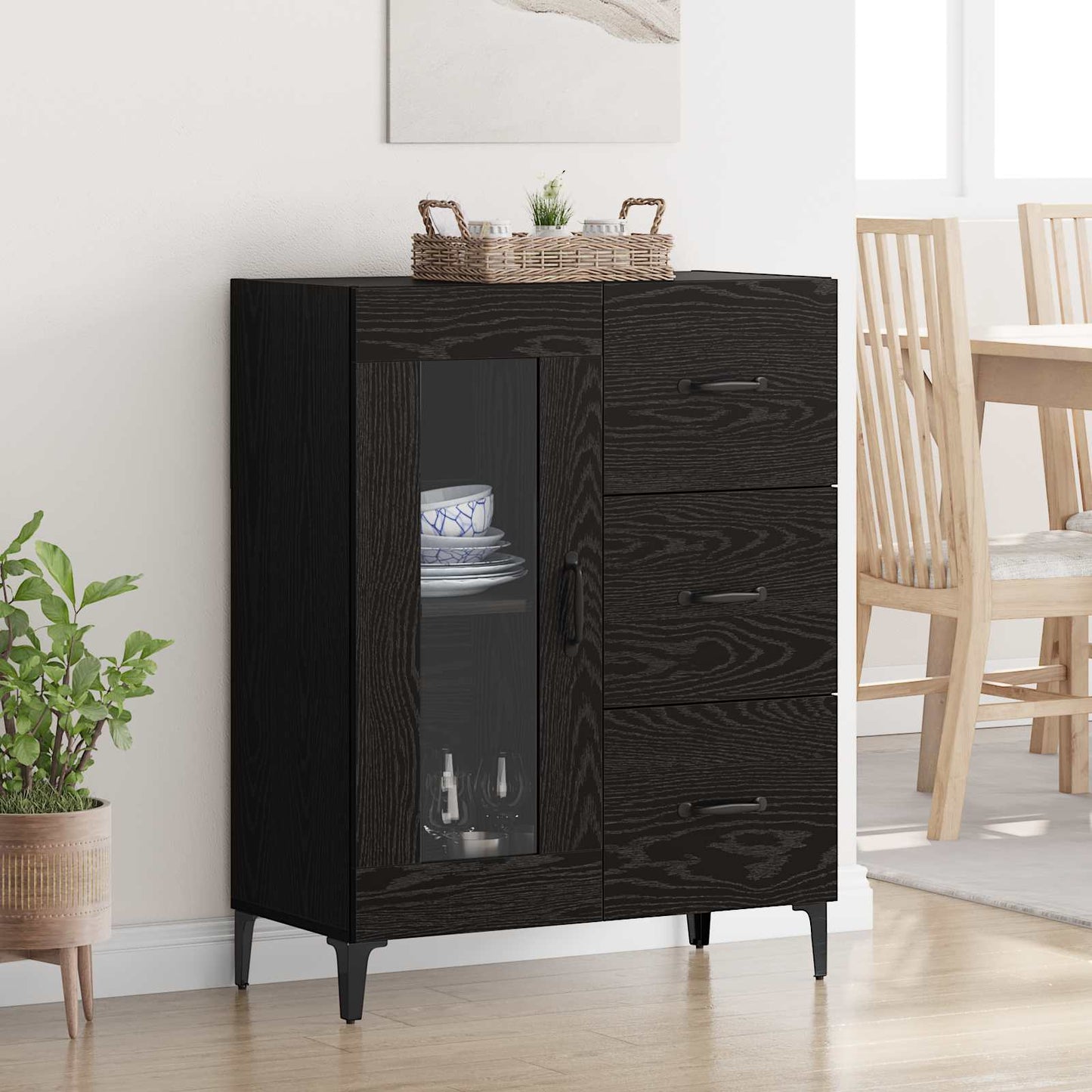 Sideboard mit Schubladen Schwarz Eichen-Optik 69,5 x 34 x 90 cm