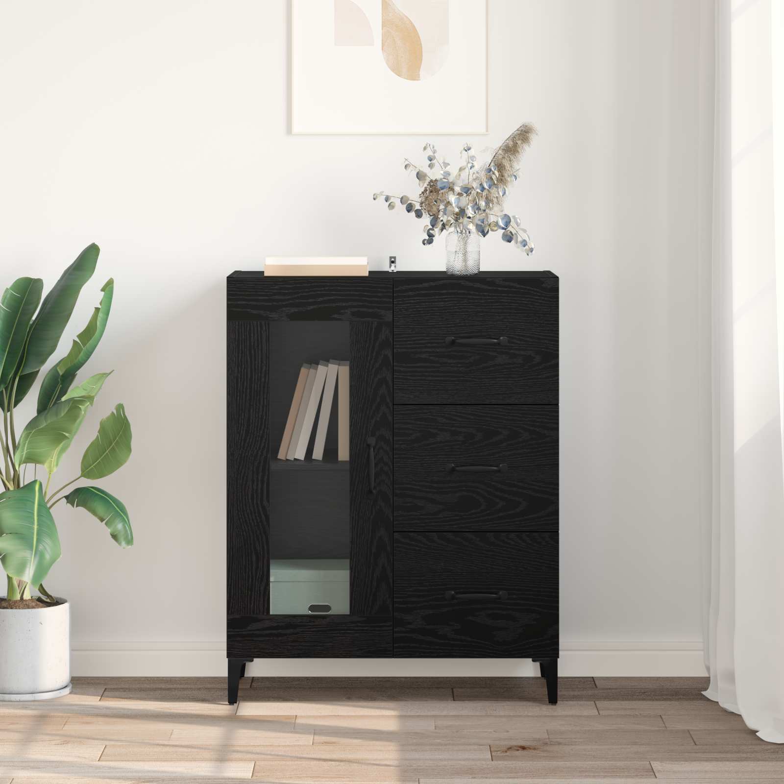 Sideboard mit Schubladen Schwarz Eichen-Optik 69,5 x 34 x 90 cm