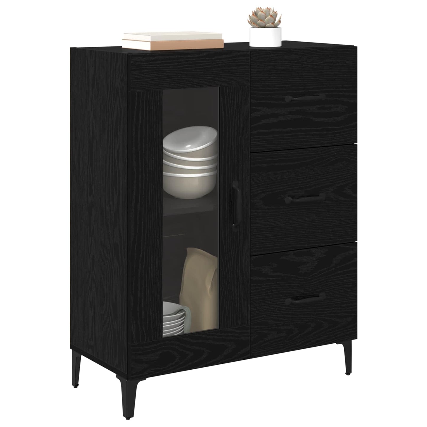 Sideboard mit Schubladen Schwarz Eichen-Optik 69,5 x 34 x 90 cm
