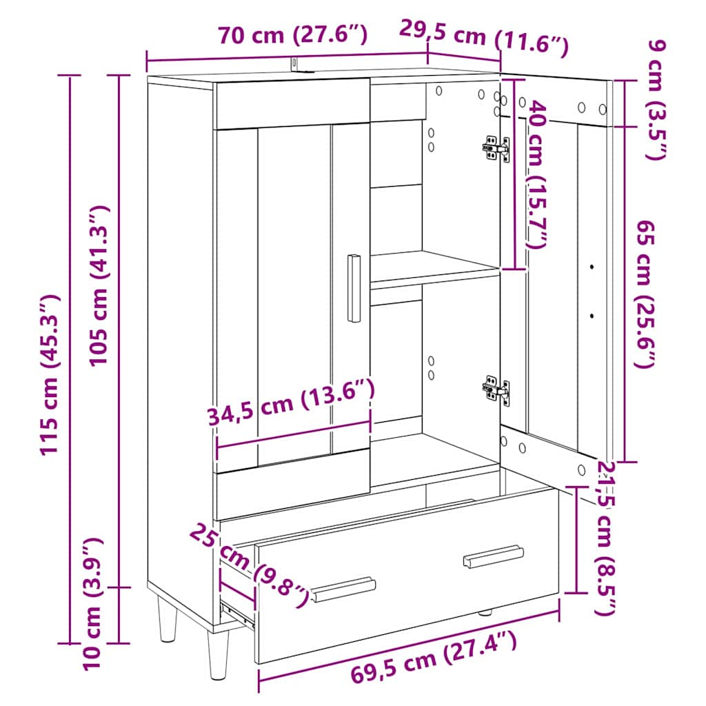 Highboard Altholz 70 x 31 x 115 cm Holzwerkstoff