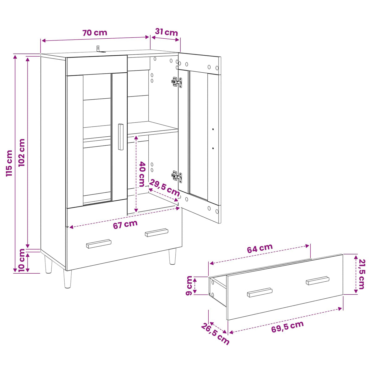 Highboard Altholz 70 x 31 x 115 cm Holzwerkstoff