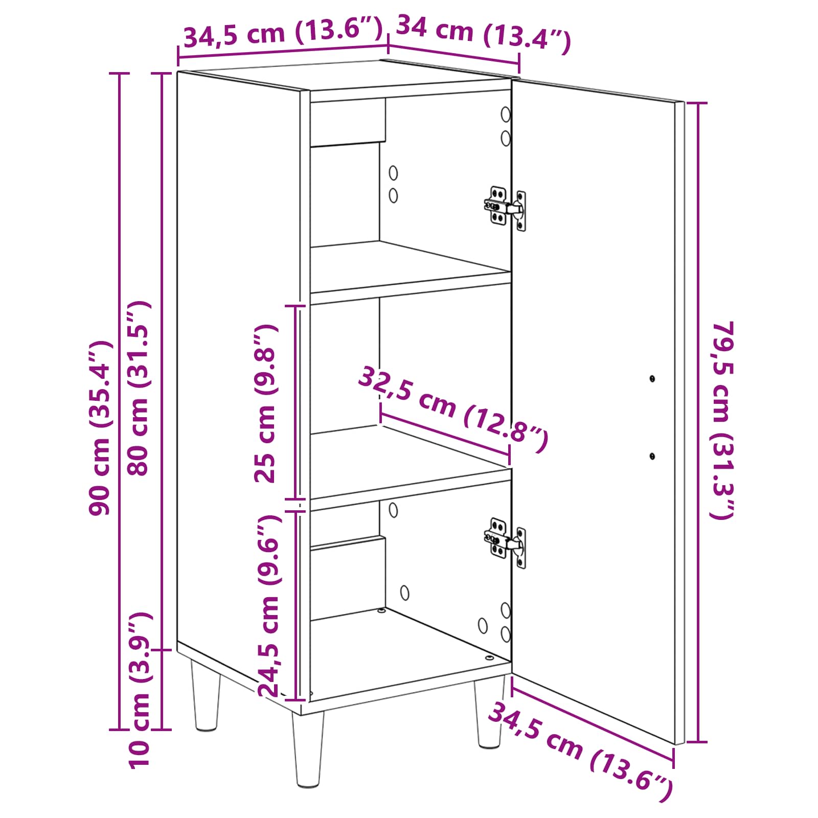 Sideboard Artisan-Eiche 34,5 x 34 x 90 cm Holzwerkstoff