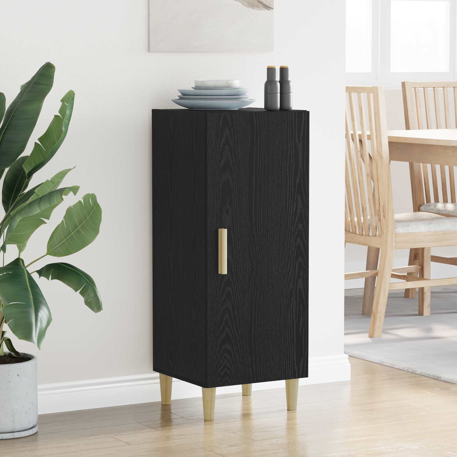 Sideboard Schwarz Eichen-Optik 34,5 x 34 x 90 cm Holzwerkstoff
