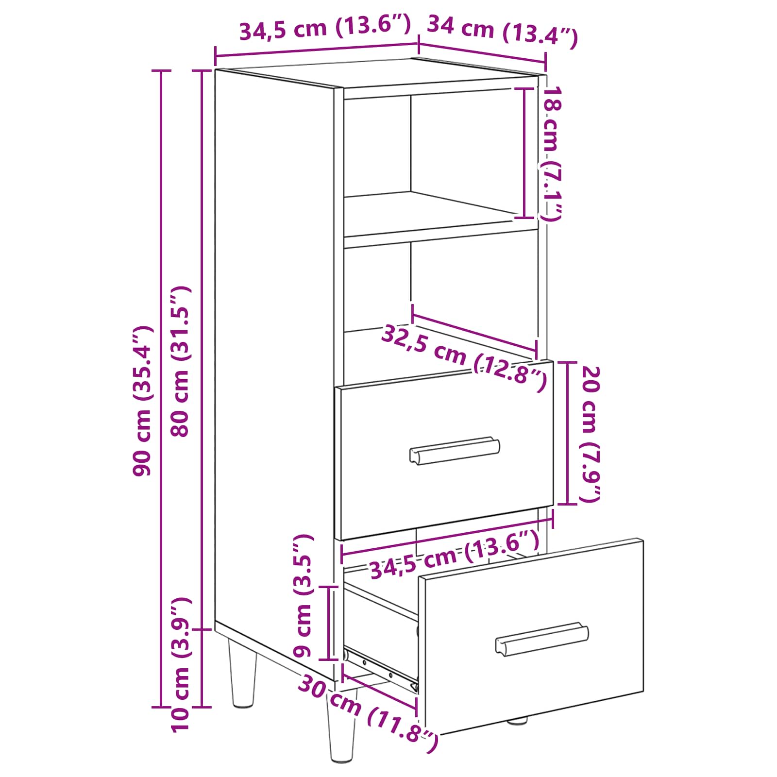 Sideboard Altholz 34 x 34,5 x 90 cm Holzwerkstoff