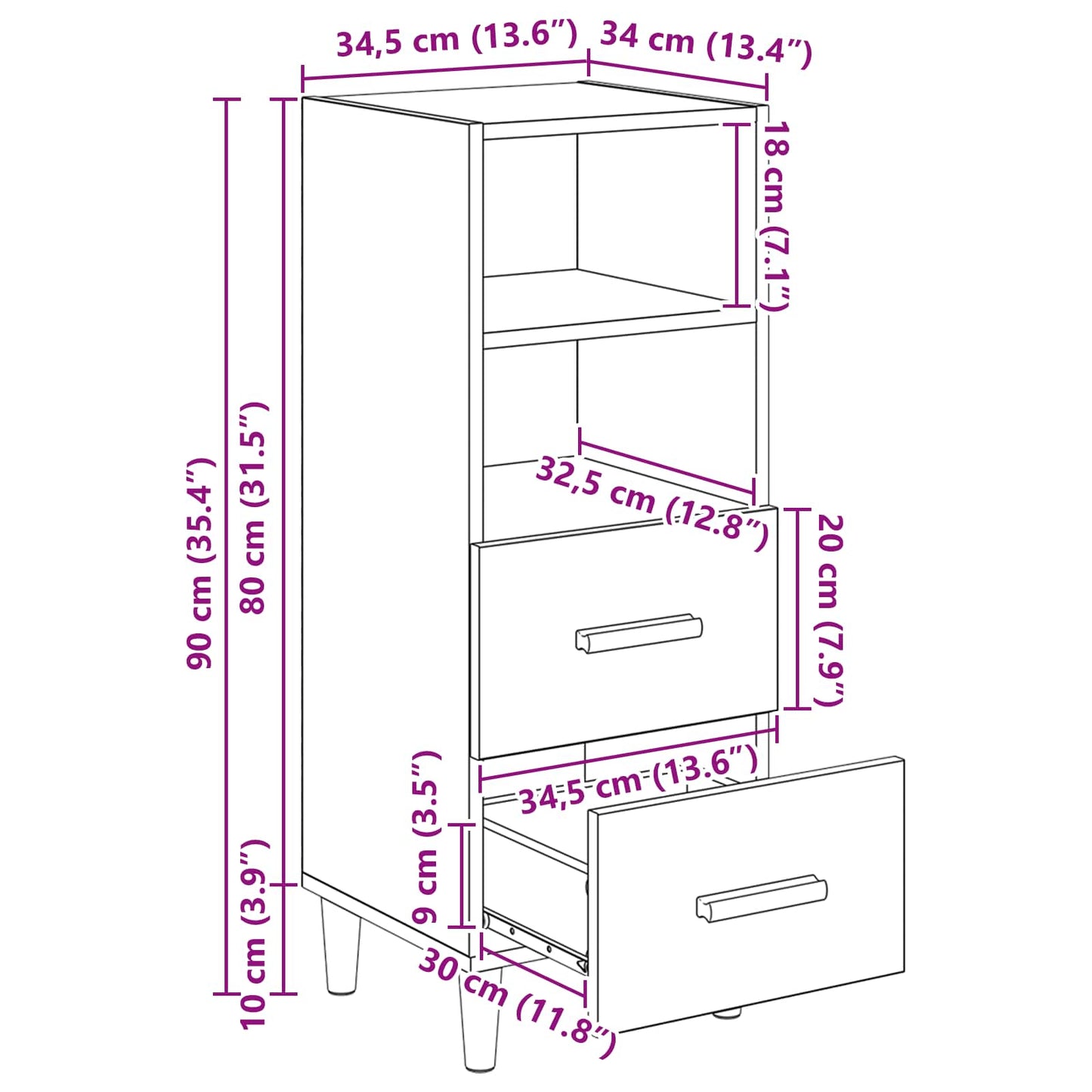 Sideboard Artisan-Eiche 34 x 34,5 x 90 cm Holzwerkstoff