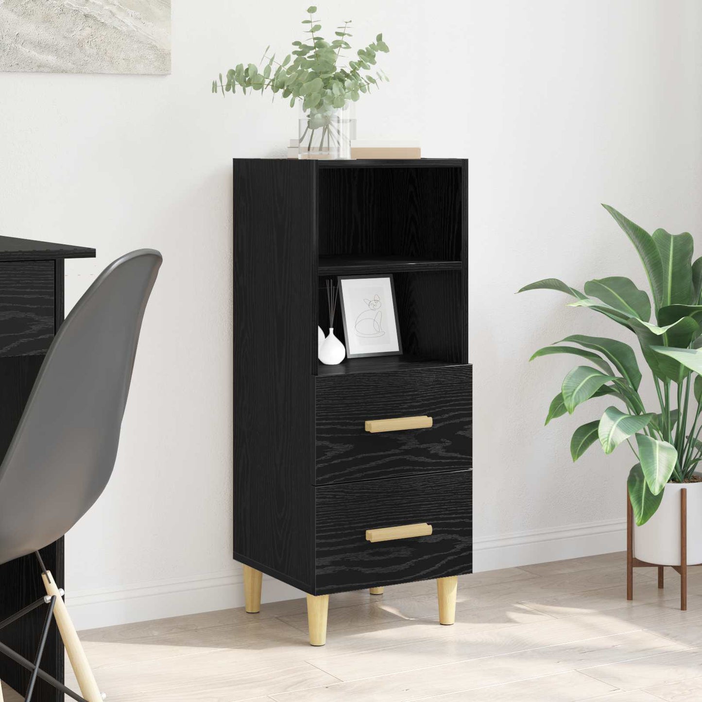 Sideboard Schwarz Eichen-Optik 34 x 34,5 x 90 cm Holzwerkstoff