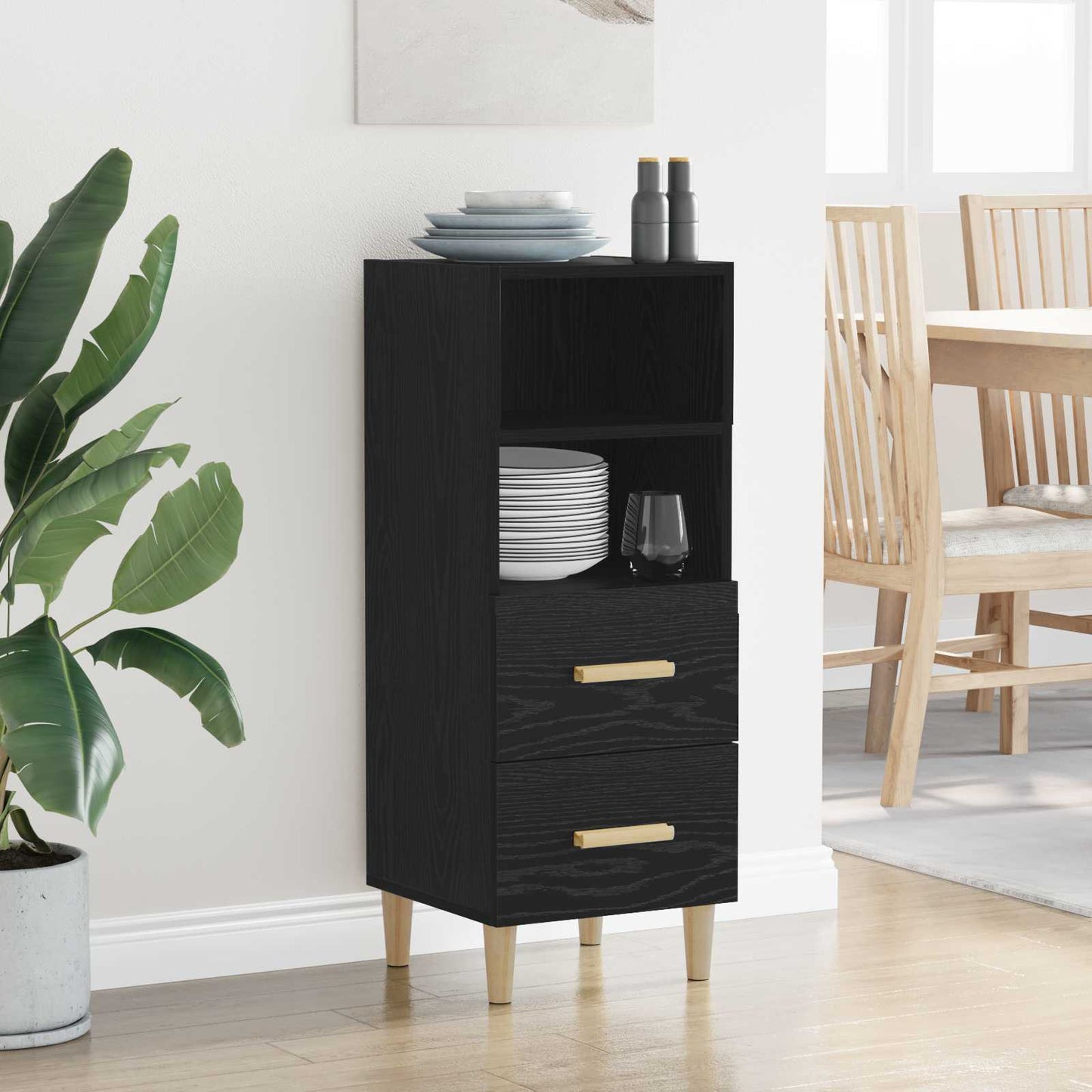Sideboard Schwarz Eichen-Optik 34 x 34,5 x 90 cm Holzwerkstoff