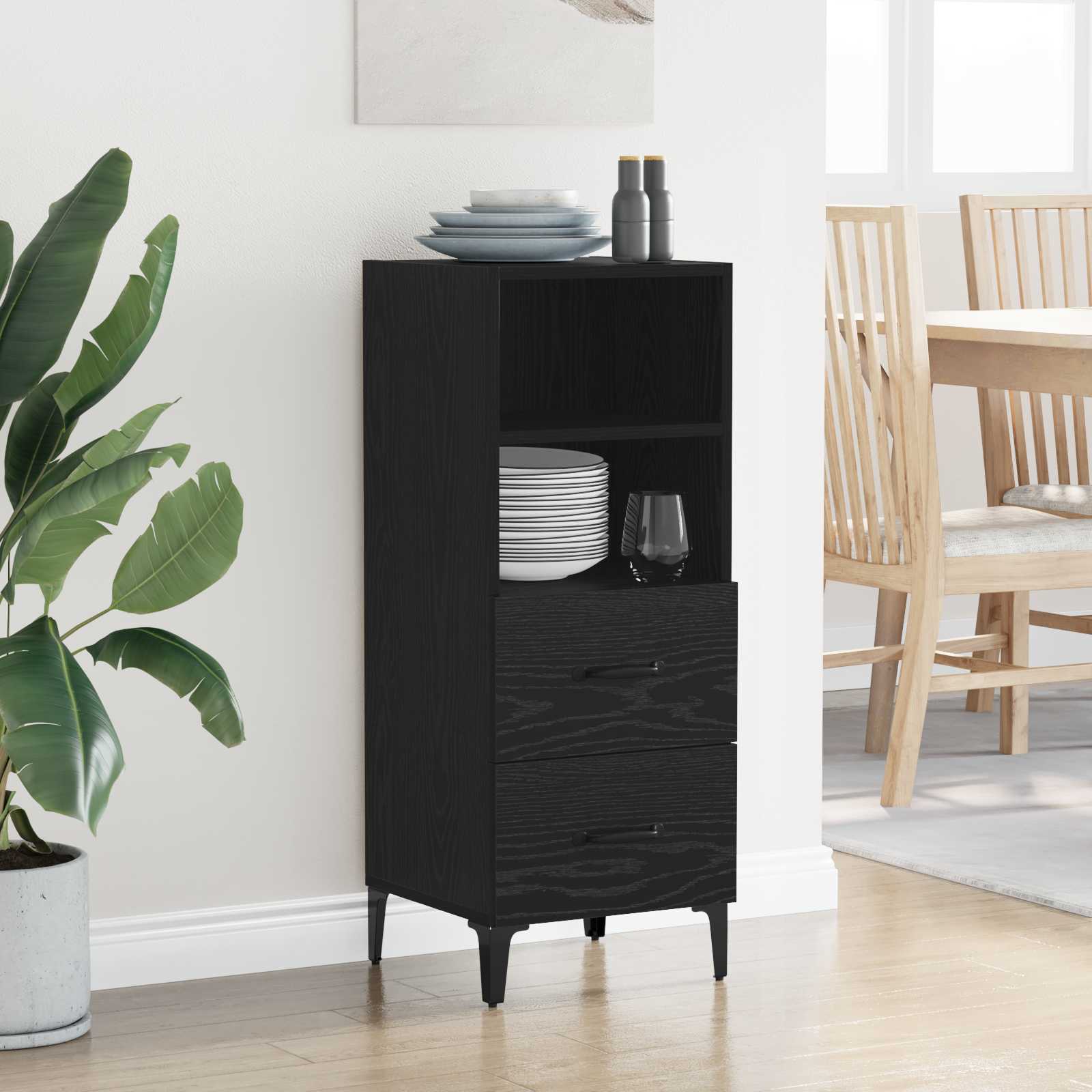 Sideboard Schwarz Eichen-Optik 34 x 34,5 x 90 cm Holzwerkstoff