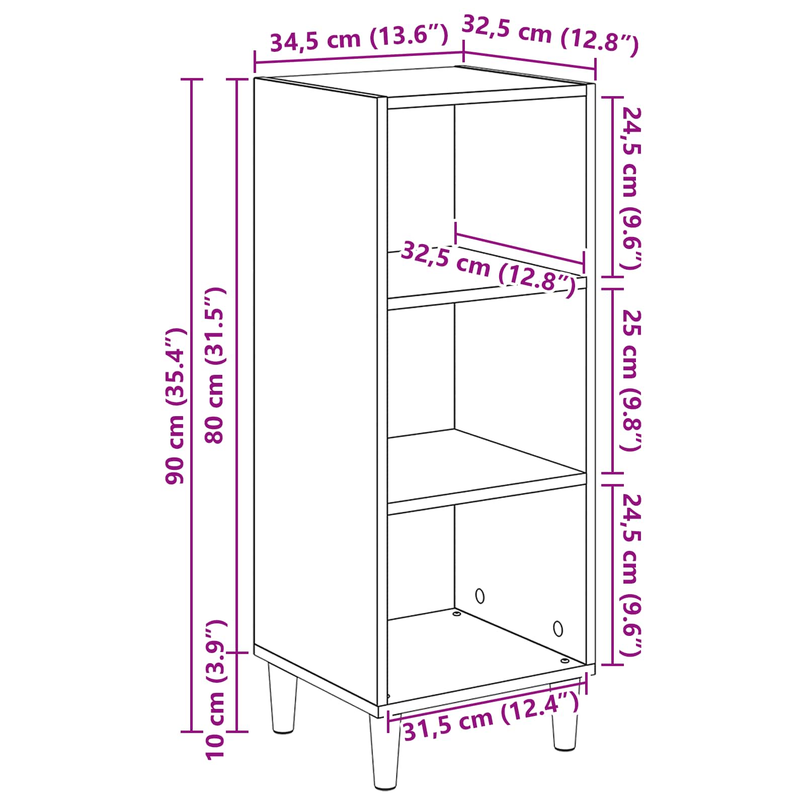 Sideboard Altholz 34,5 x 32,5 x 90 cm Holzwerkstoff