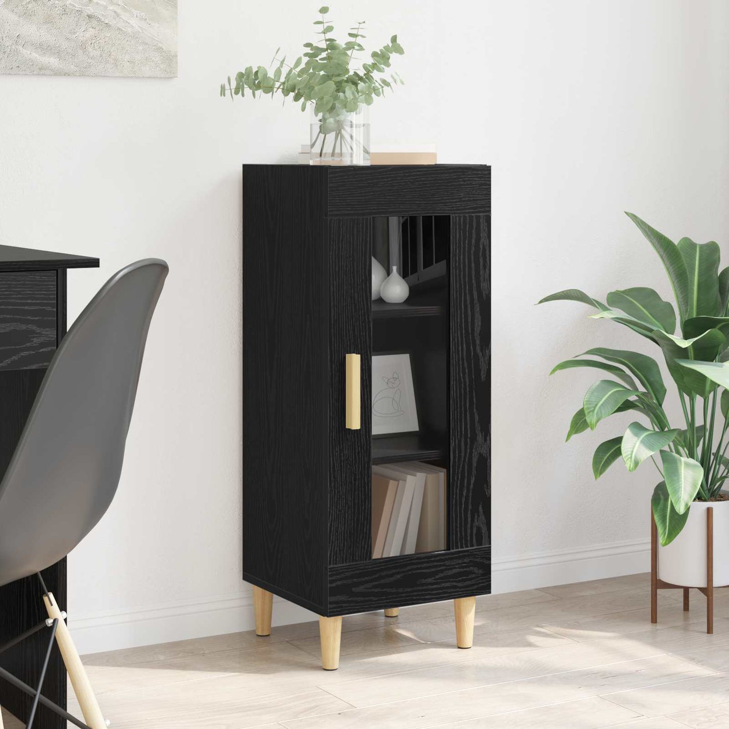 Sideboard Schwarz Eichen-Optik 34.5 x 32.5 x 90 cm